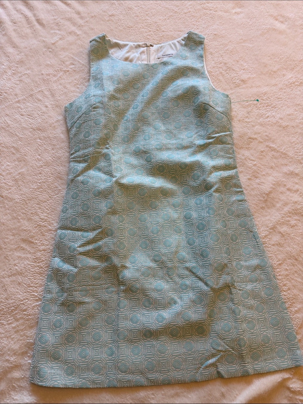 Lucy Paris Aqua Blue Jacquard Sleeveless Shift Dress